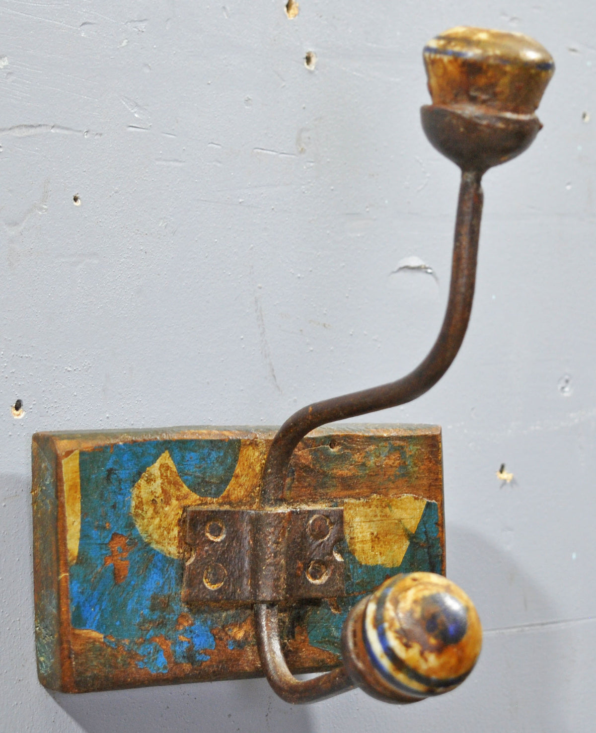 Antique Wooden 1 Hook Hanger Original Old Hand Crafted Painted