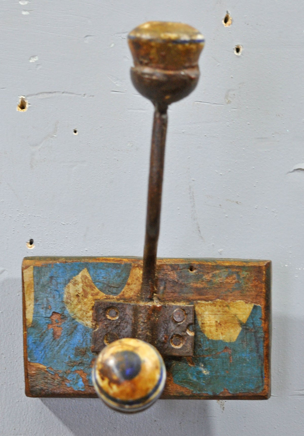 Antique Wooden 1 Hook Hanger Original Old Hand Crafted Painted