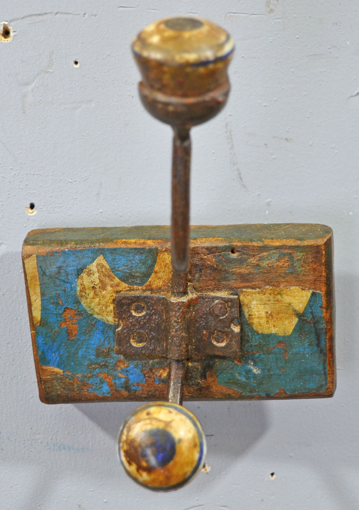 Antique Wooden 1 Hook Hanger Original Old Hand Crafted Painted