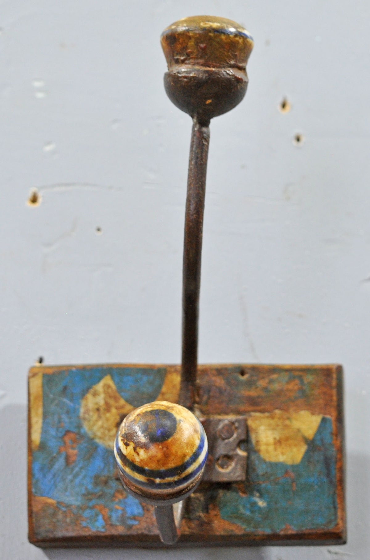 Antique Wooden 1 Hook Hanger Original Old Hand Crafted Painted