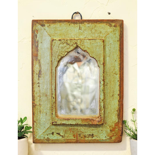 Antique Wooden Wall Décor Mirror Frame Original Old Hand Crafted Polychrome