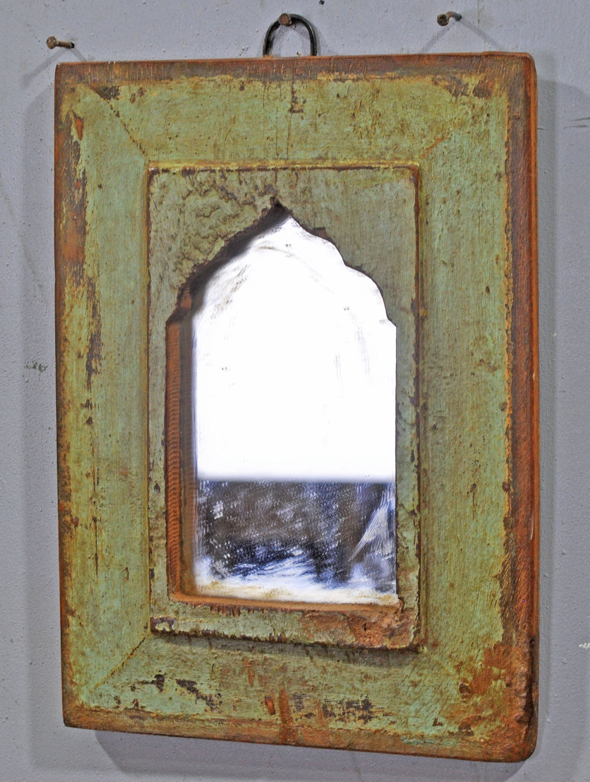 Antique Wooden Wall Décor Mirror Frame Original Old Hand Crafted Polychrome