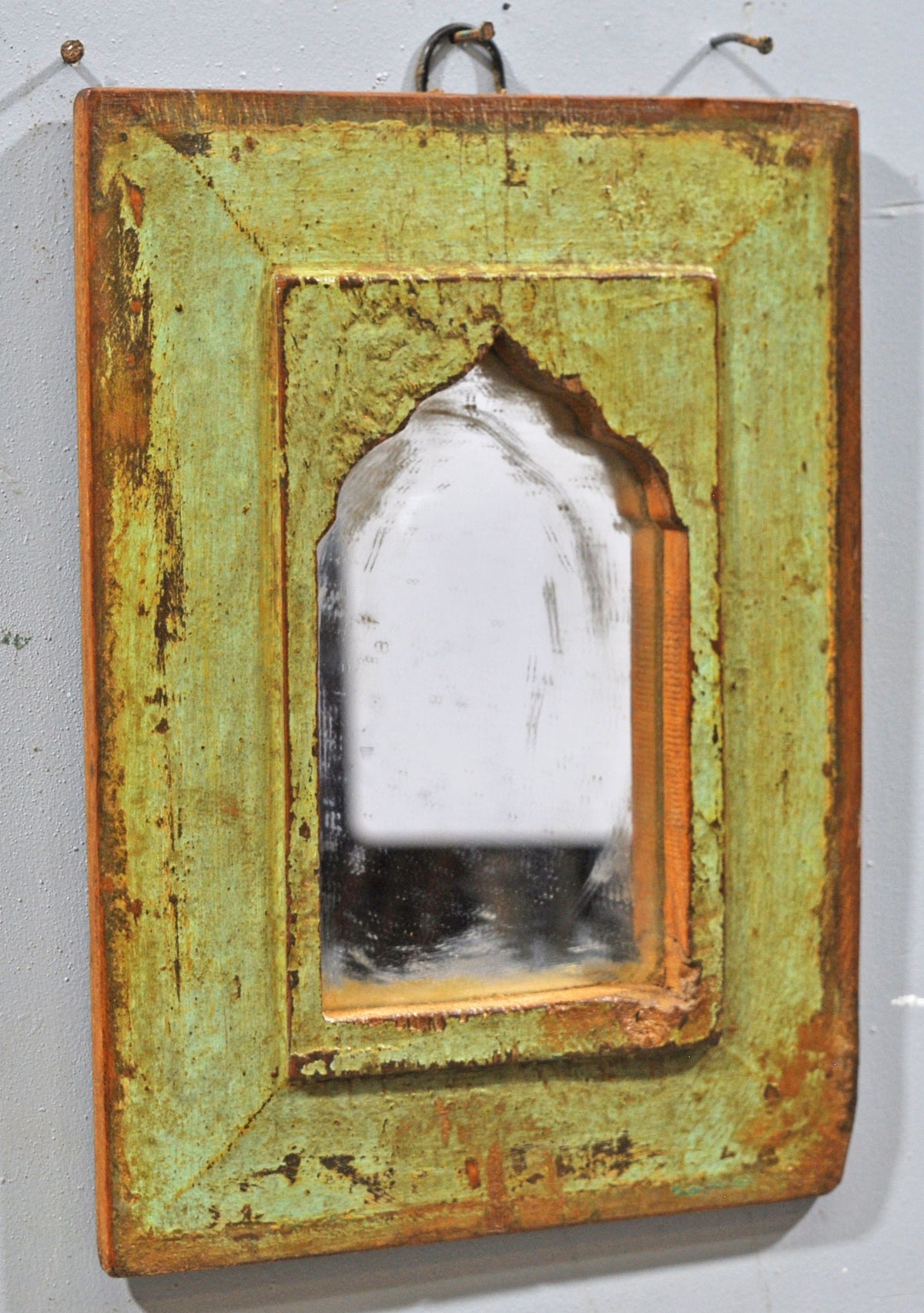 Antique Wooden Wall Décor Mirror Frame Original Old Hand Crafted Polychrome