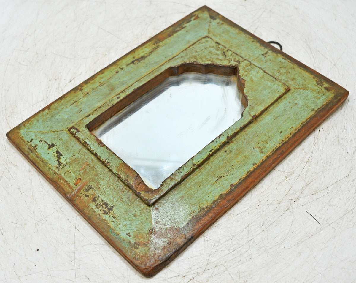 Antique Wooden Wall Décor Mirror Frame Original Old Hand Crafted Polychrome