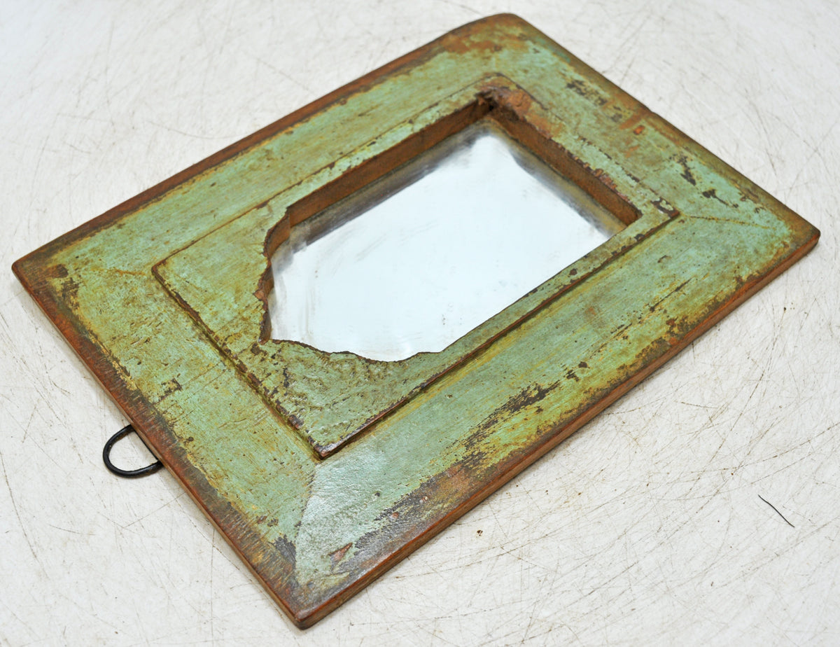 Antique Wooden Wall Décor Mirror Frame Original Old Hand Crafted Polychrome