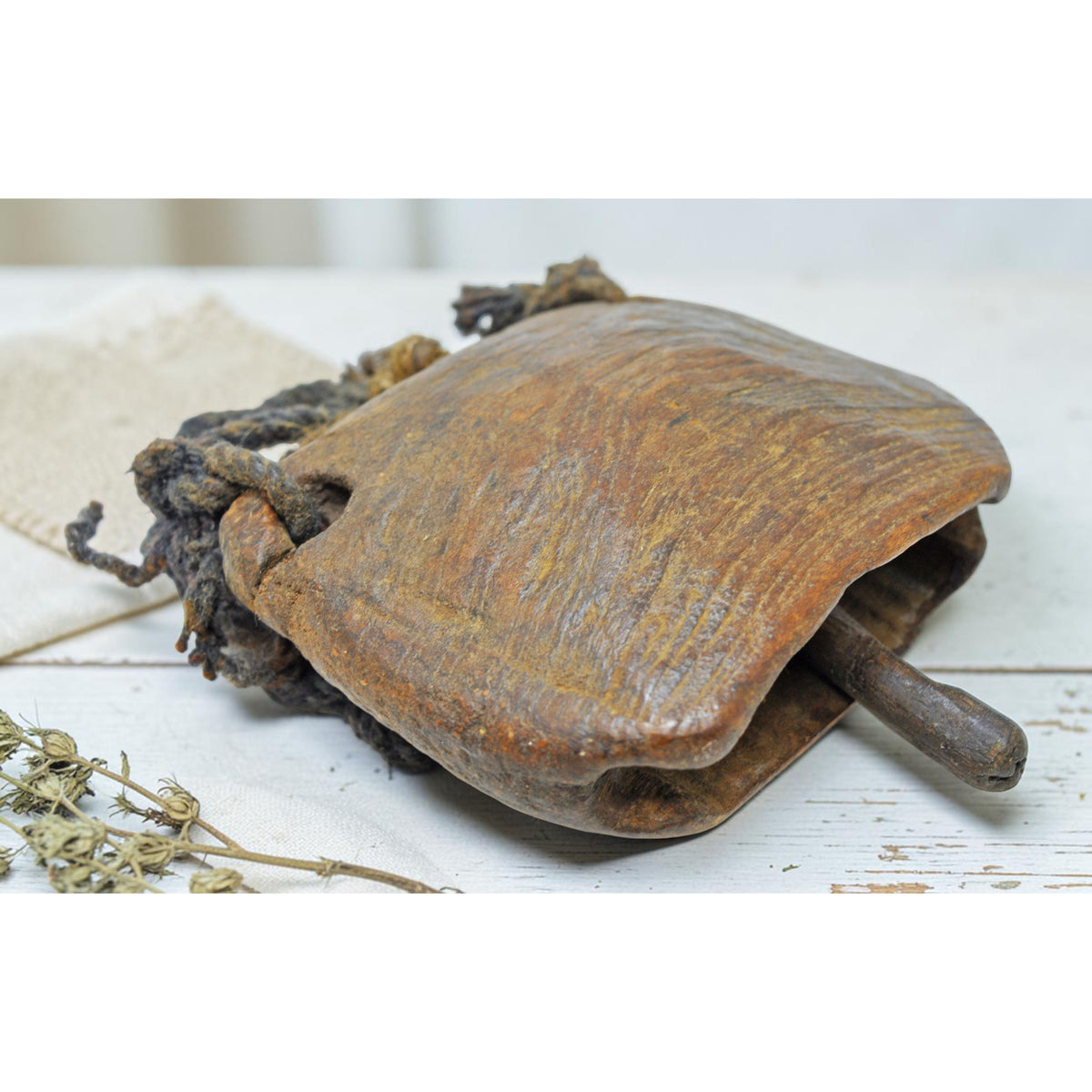Antique Wooden Animals Cow Bell Original Old Hand Carved