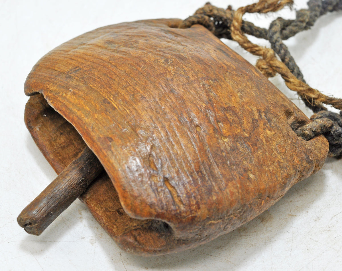 Antique Wooden Animals Cow Bell Original Old Hand Carved