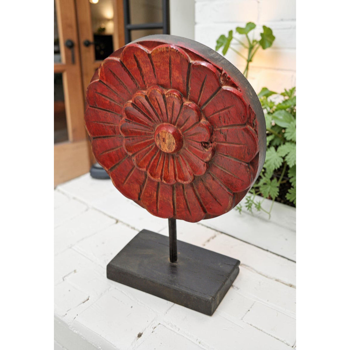 Vintage Wooden Flower Carving Panel Plaque Original Old Hand Carved Painted