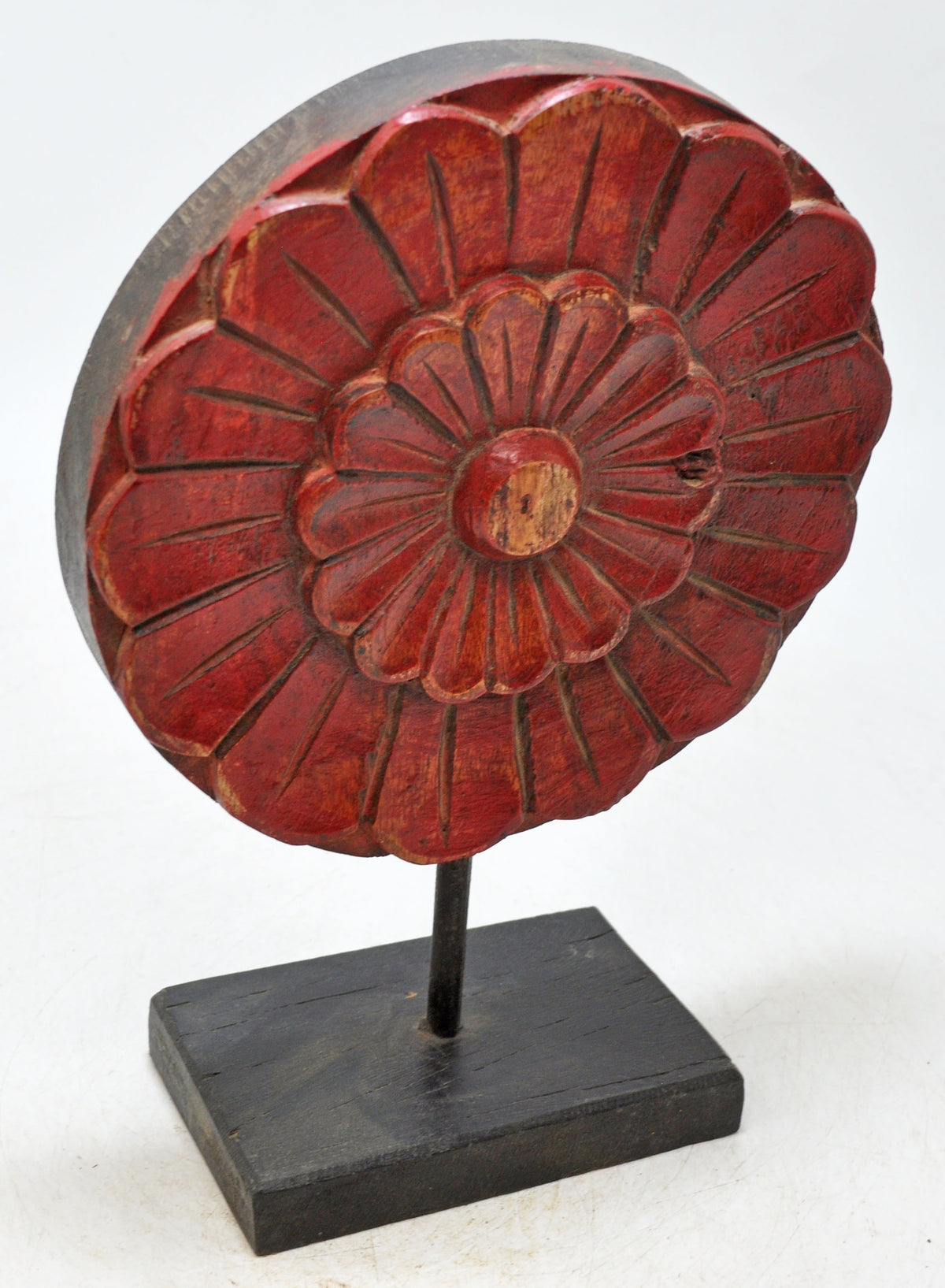Vintage Wooden Flower Carving Panel Plaque Original Old Hand Carved Painted
