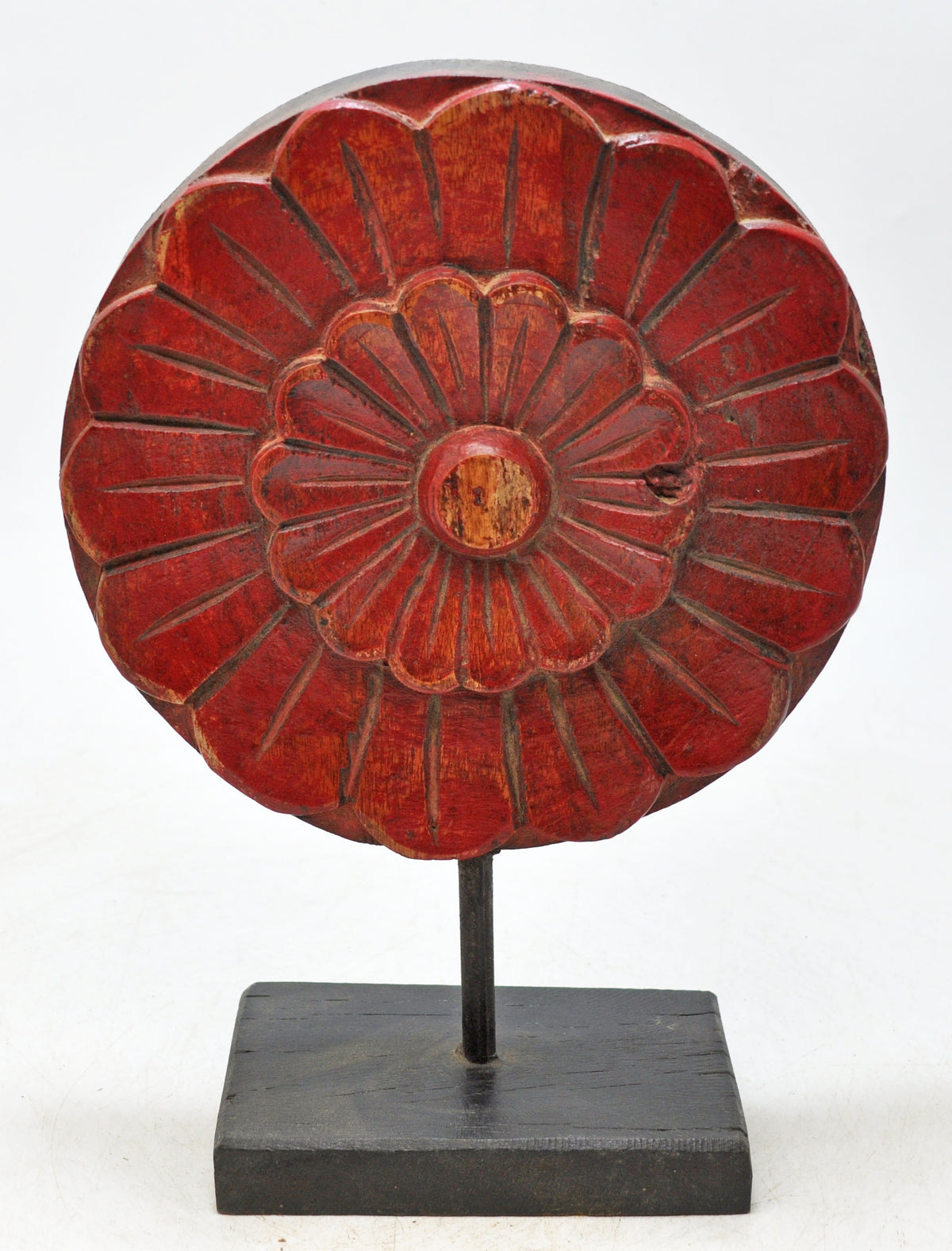 Vintage Wooden Flower Carving Panel Plaque Original Old Hand Carved Painted