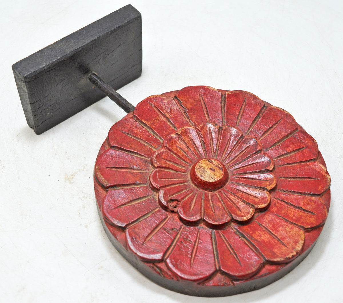 Vintage Wooden Flower Carving Panel Plaque Original Old Hand Carved Painted