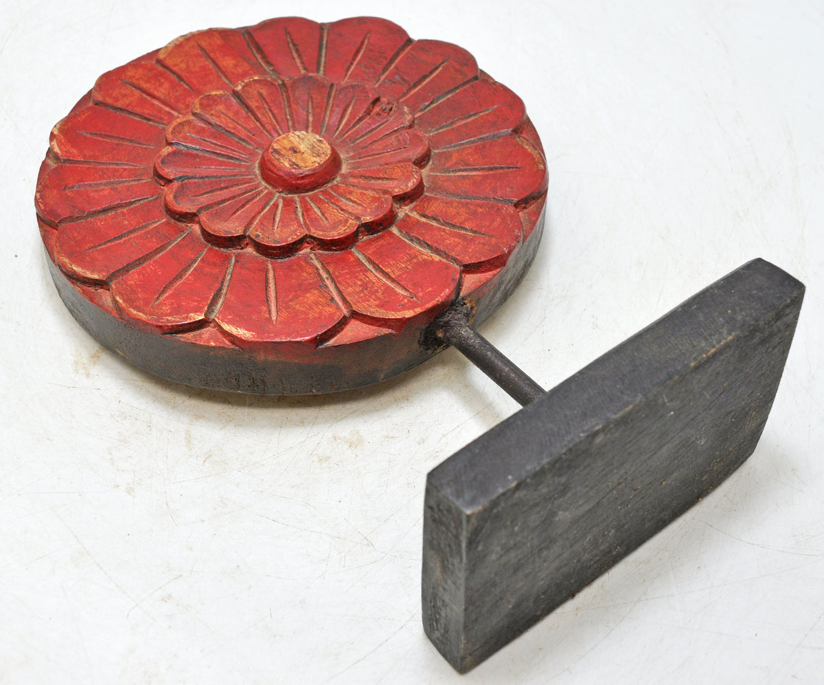 Vintage Wooden Flower Carving Panel Plaque Original Old Hand Carved Painted