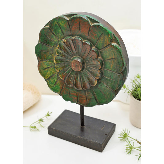 Vintage Wooden Flower Carving Panel Plaque Original Old Hand Carved Painted