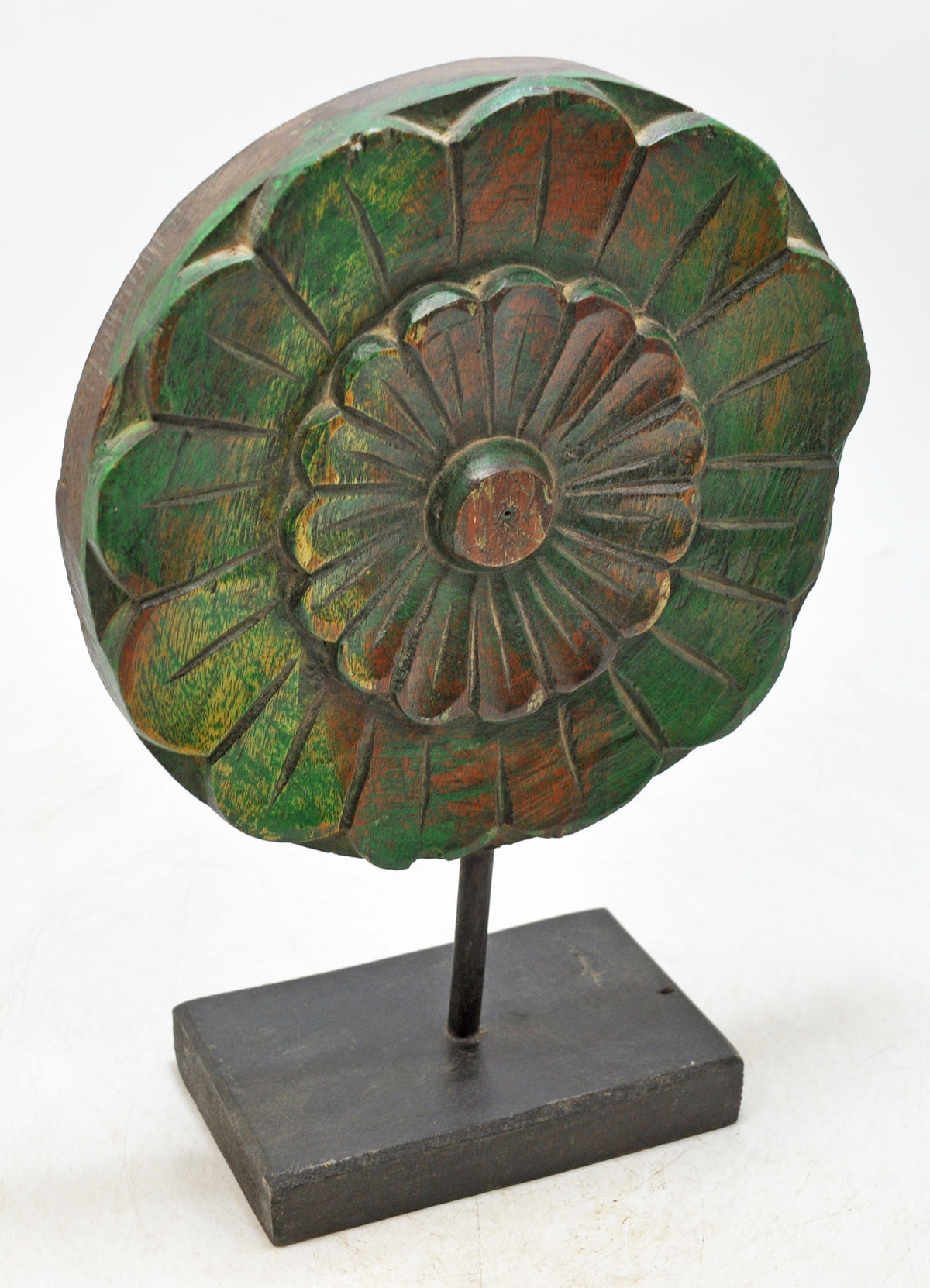 Vintage Wooden Flower Carving Panel Plaque Original Old Hand Carved Painted