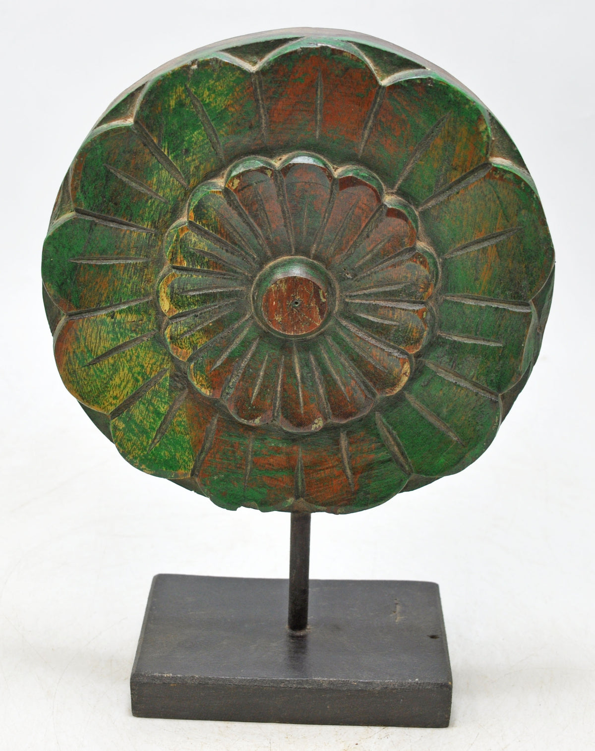 Vintage Wooden Flower Carving Panel Plaque Original Old Hand Carved Painted