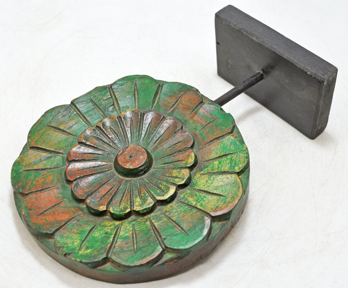 Vintage Wooden Flower Carving Panel Plaque Original Old Hand Carved Painted