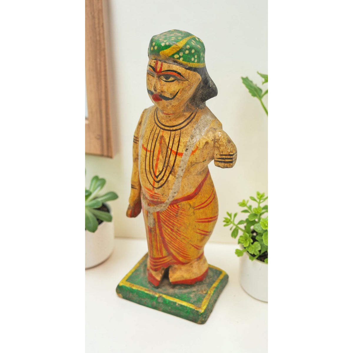 Vintage Wooden Small Man Figurine Original Old Hand Carved Painted