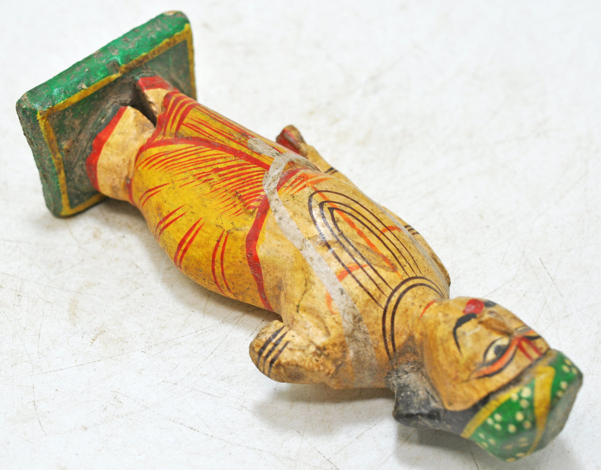 Vintage Wooden Small Man Figurine Original Old Hand Carved Painted