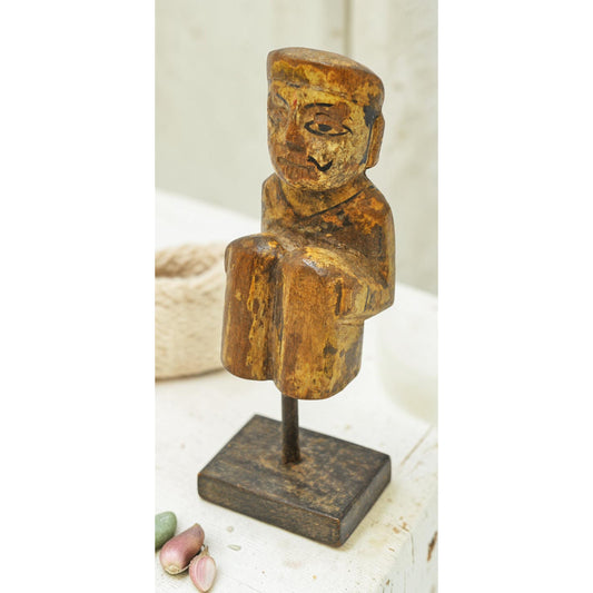 Vintage Wooden Small Man Figurine Original Old Hand Carved Painted