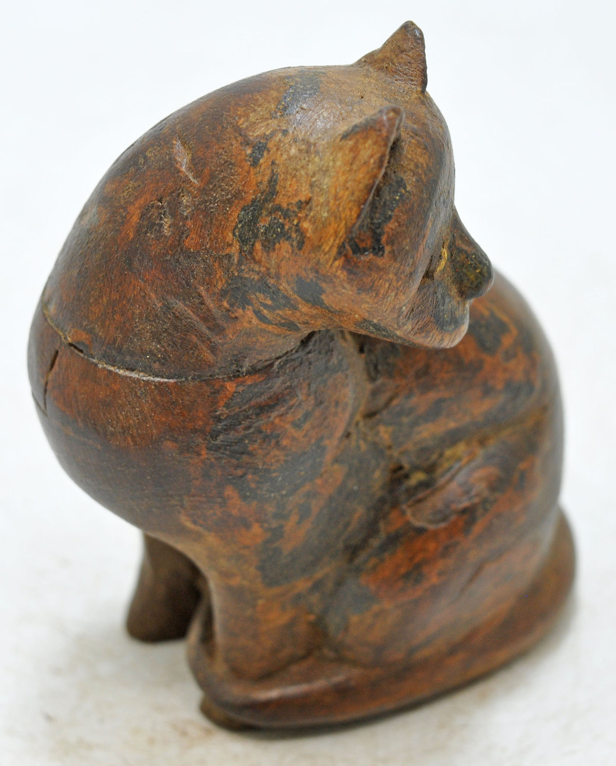 Vintage Wooden Cat Figurine Original Old Hand Carved