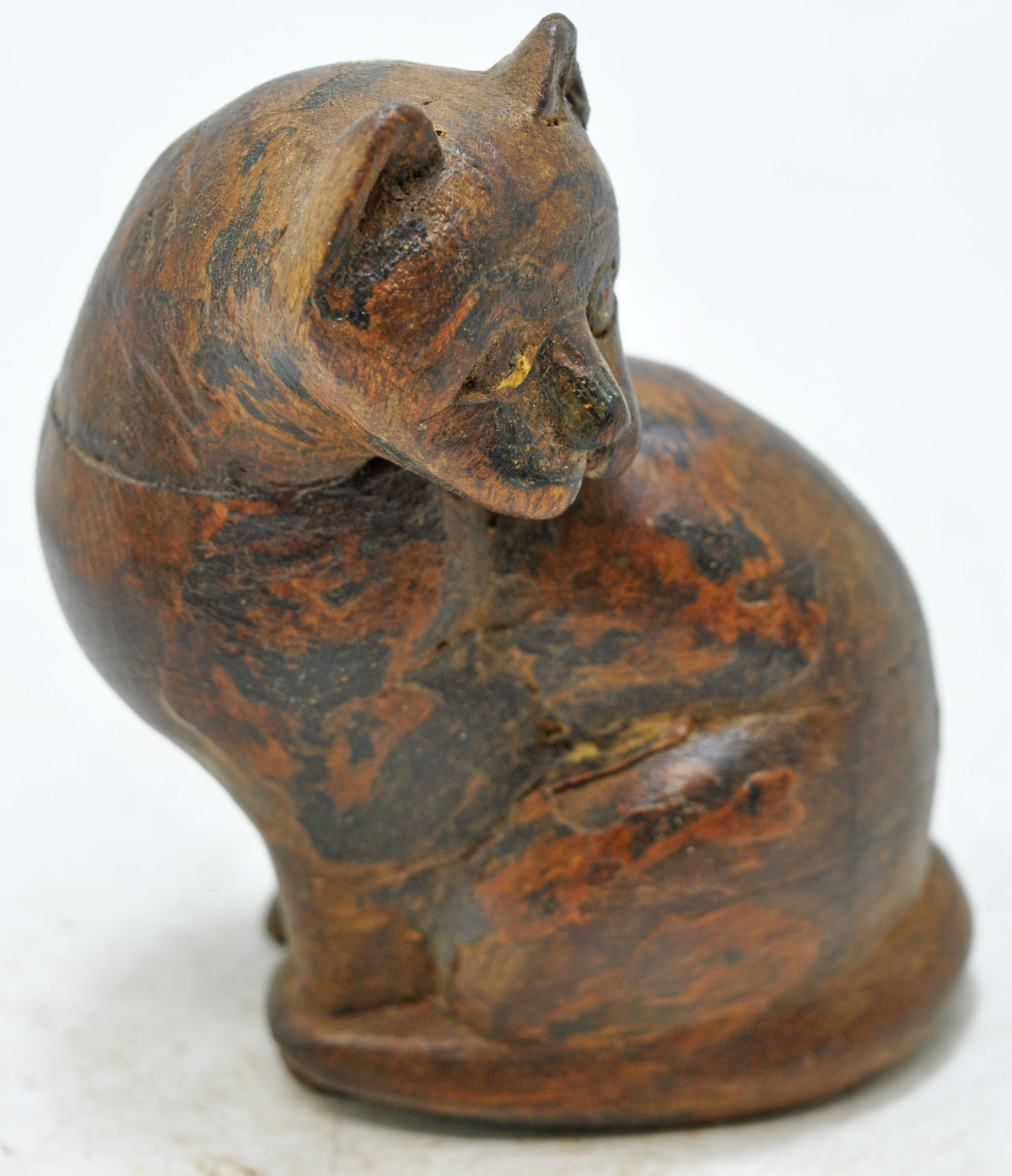 Vintage Wooden Cat Figurine Original Old Hand Carved