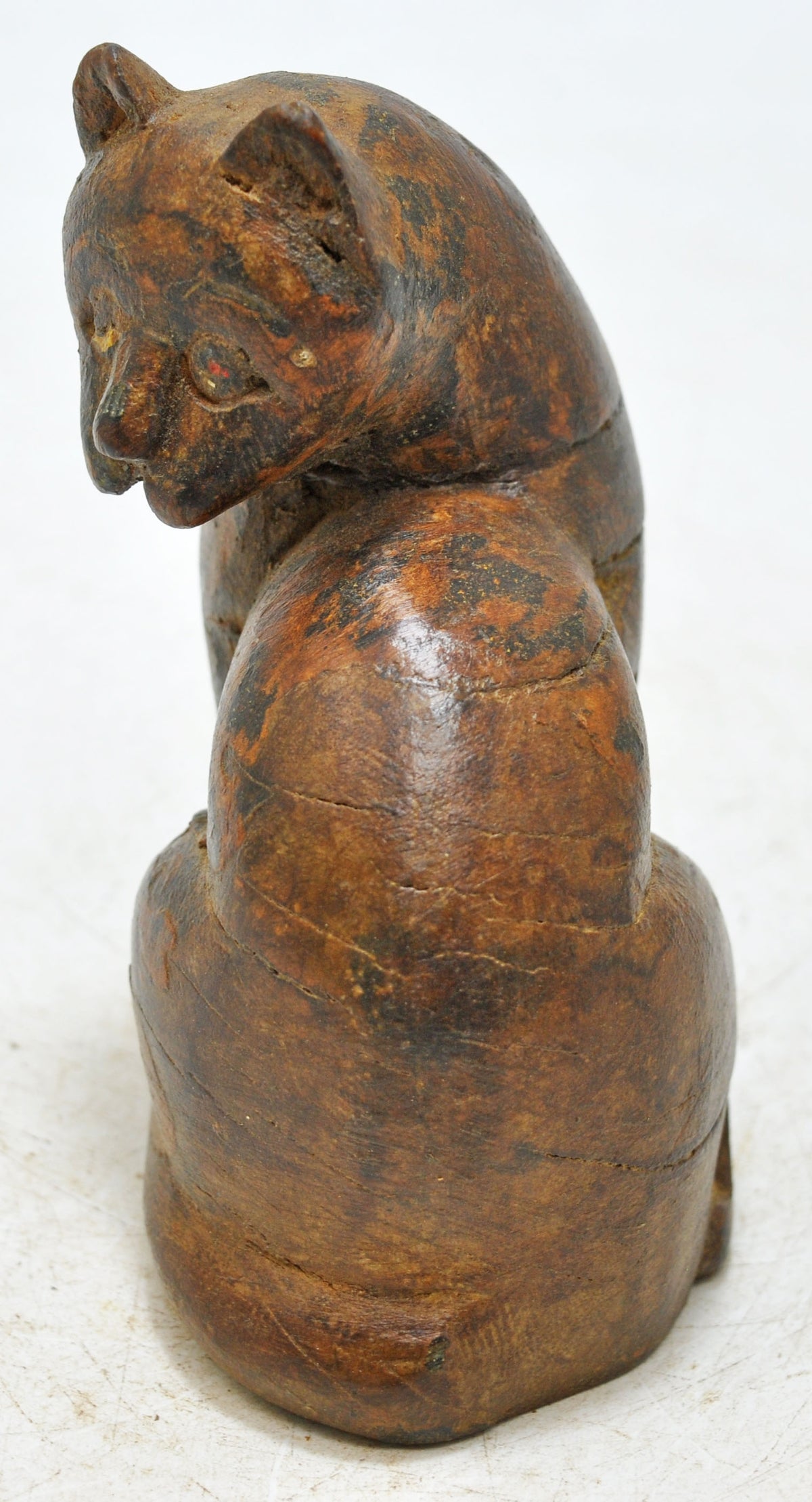 Vintage Wooden Cat Figurine Original Old Hand Carved