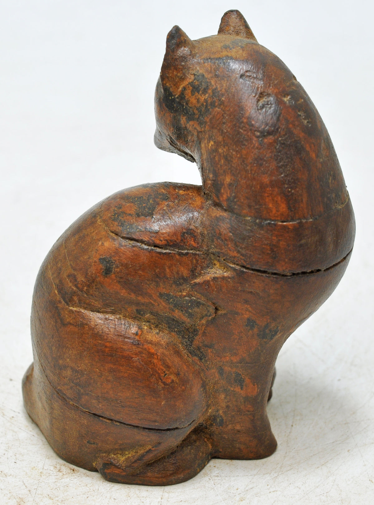 Vintage Wooden Cat Figurine Original Old Hand Carved