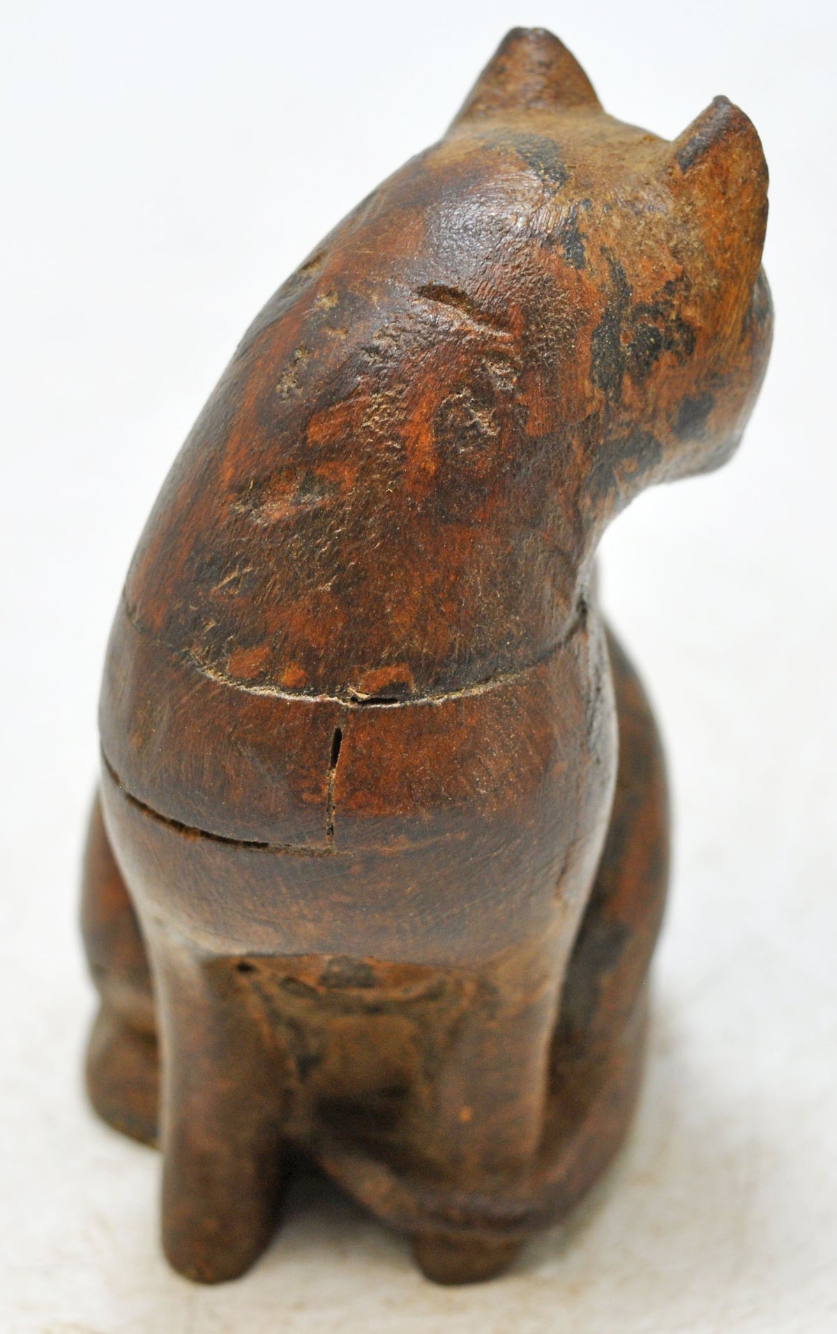 Vintage Wooden Cat Figurine Original Old Hand Carved