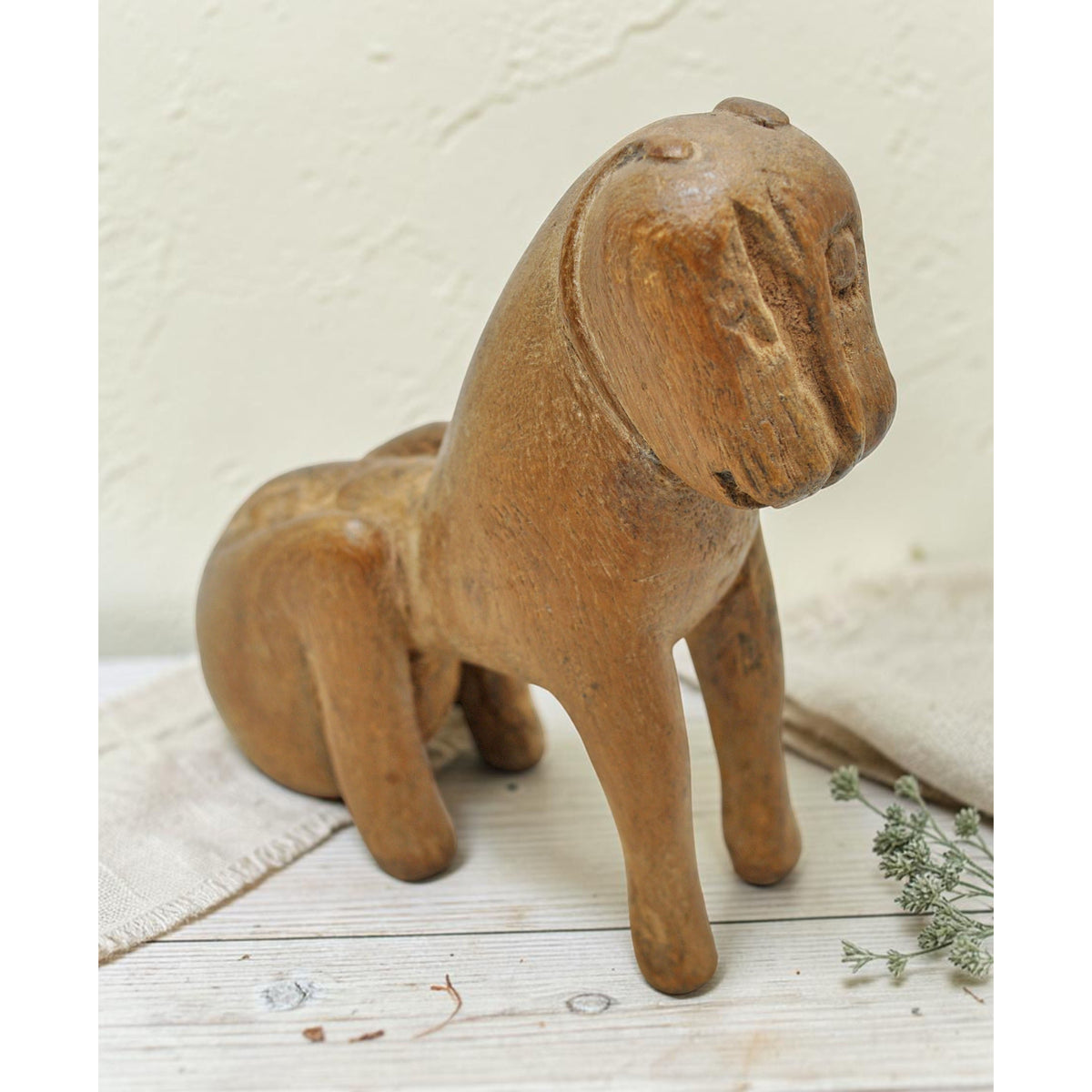 Vintage Wooden Cat Figurine Original Old Hand Carved