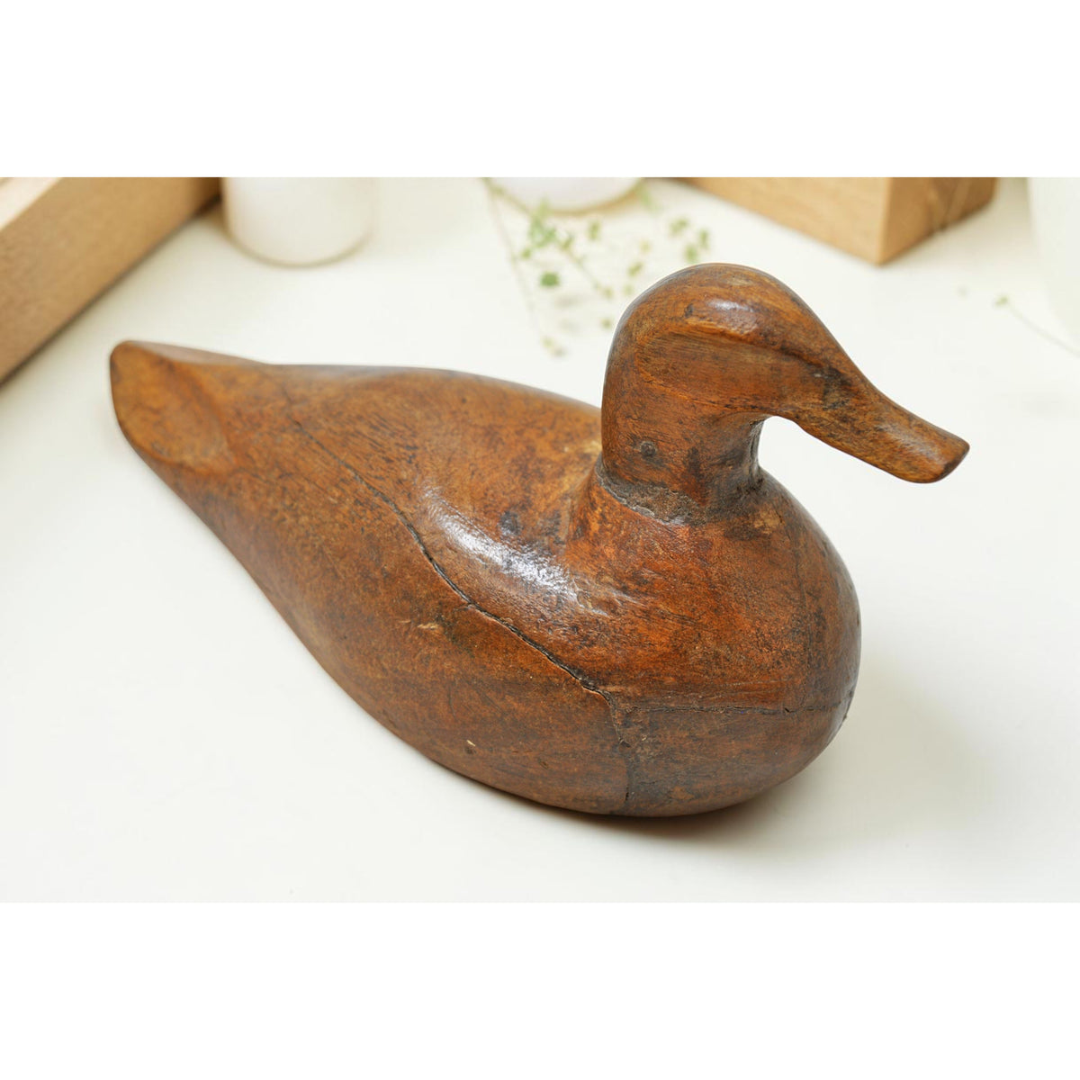 Vintage Wooden Duck Bird Figurine Original Old Hand Carved