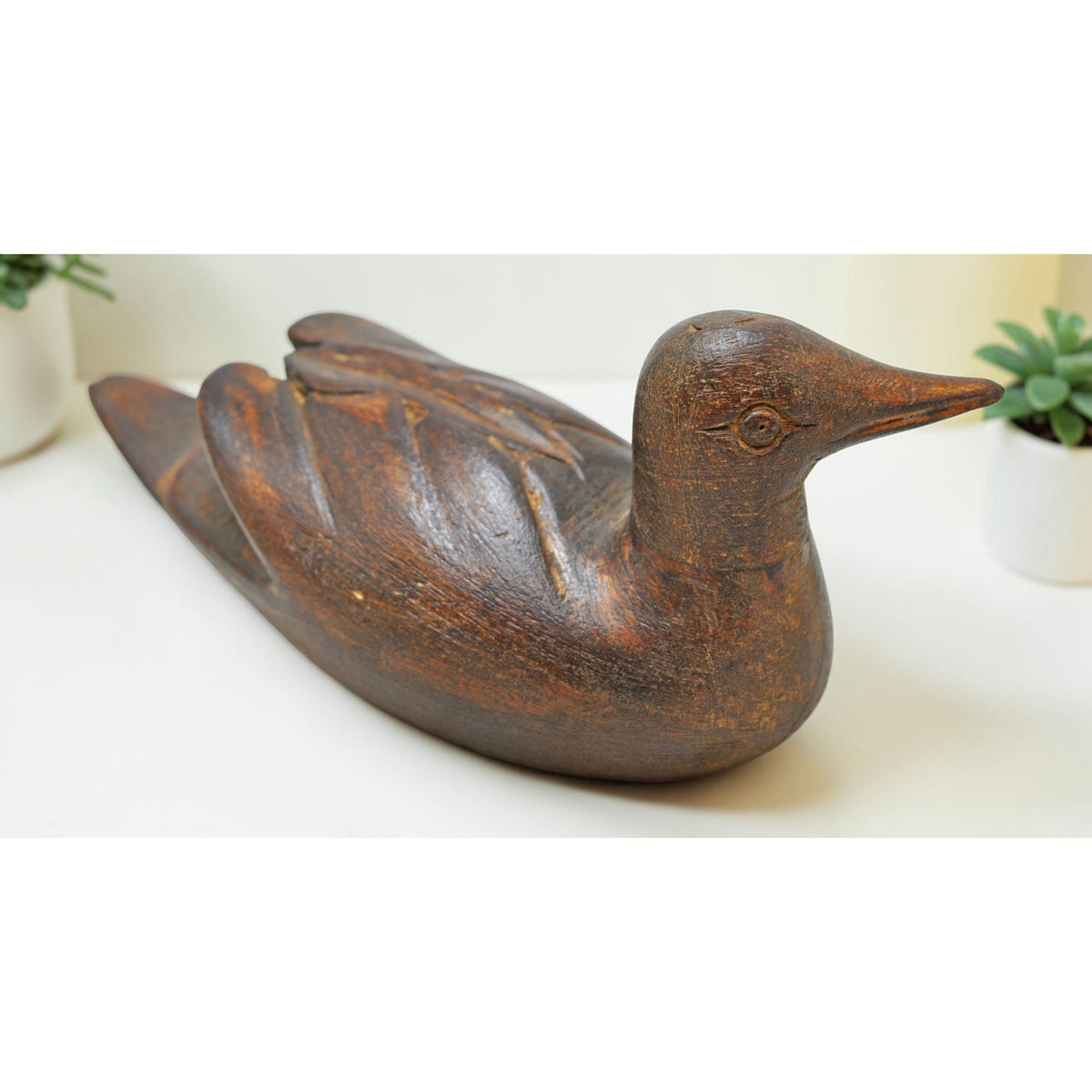Vintage Wooden Duck Bird Figurine Original Old Hand Carved