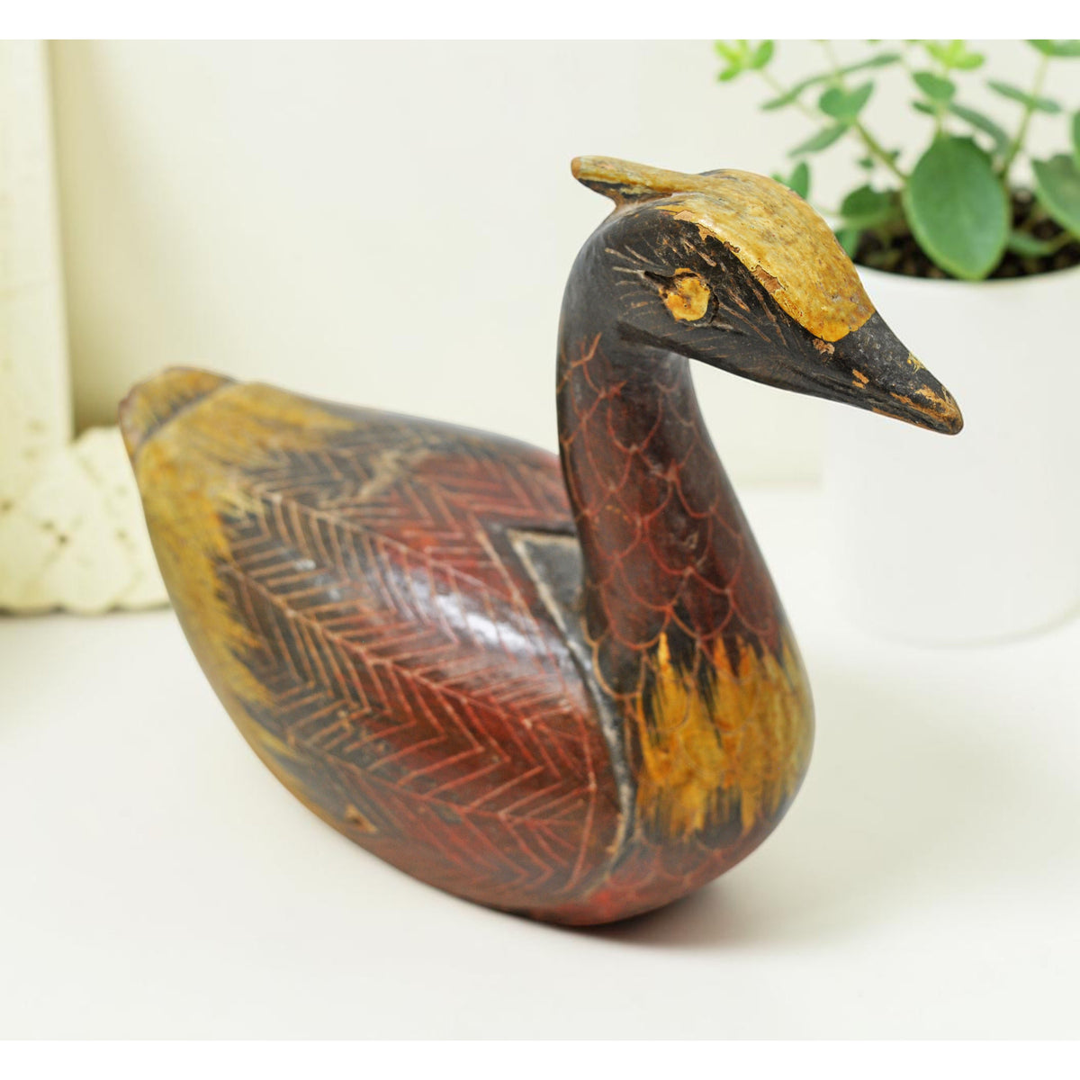 Vintage Wooden Duck Bird Figurine Original Old Hand Carved
