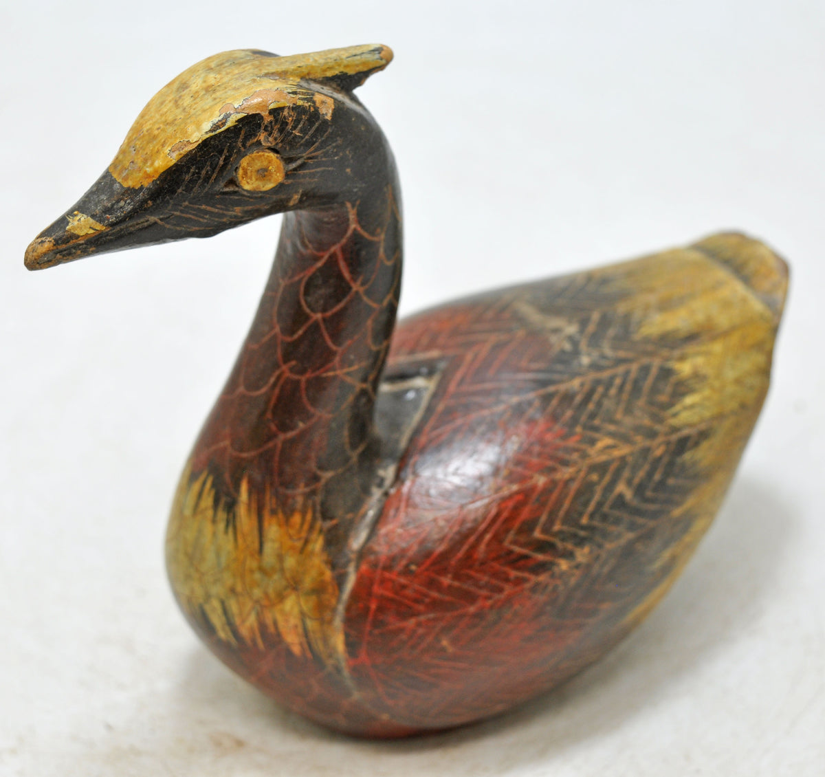 Vintage Wooden Duck Bird Figurine Original Old Hand Carved