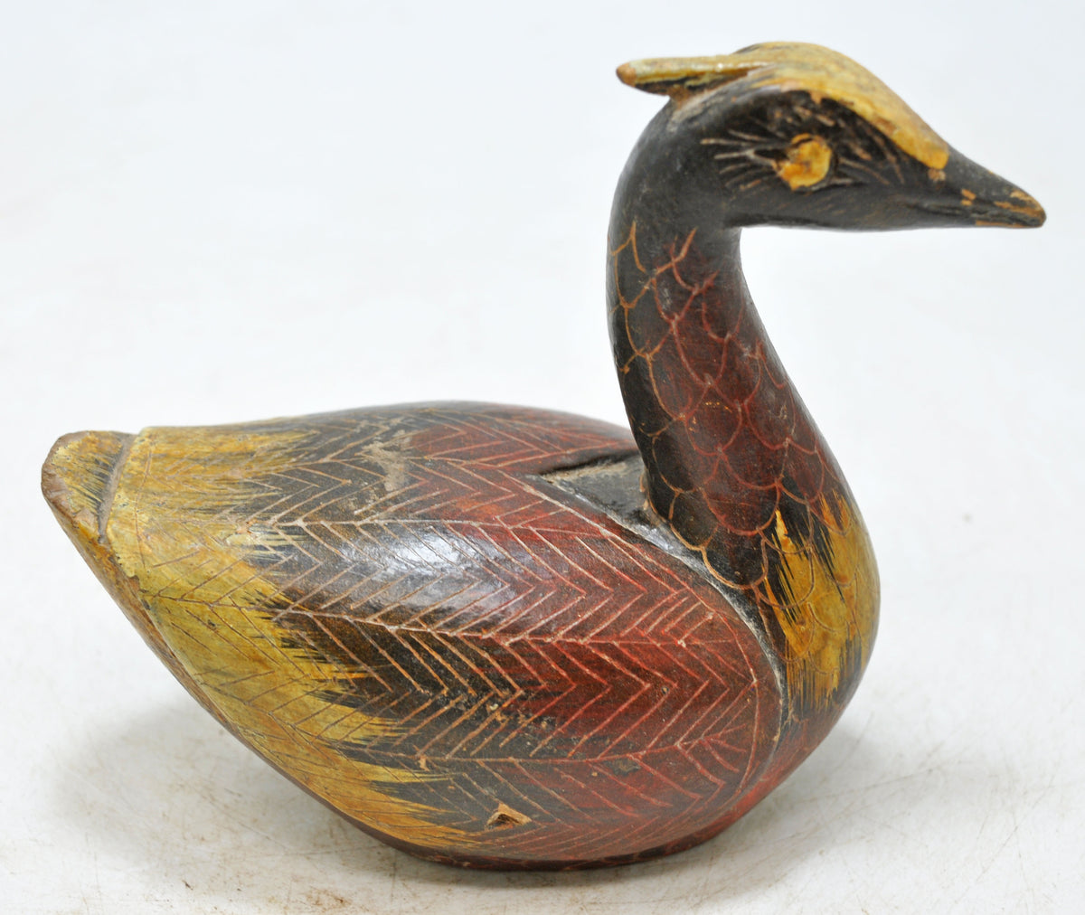 Vintage Wooden Duck Bird Figurine Original Old Hand Carved