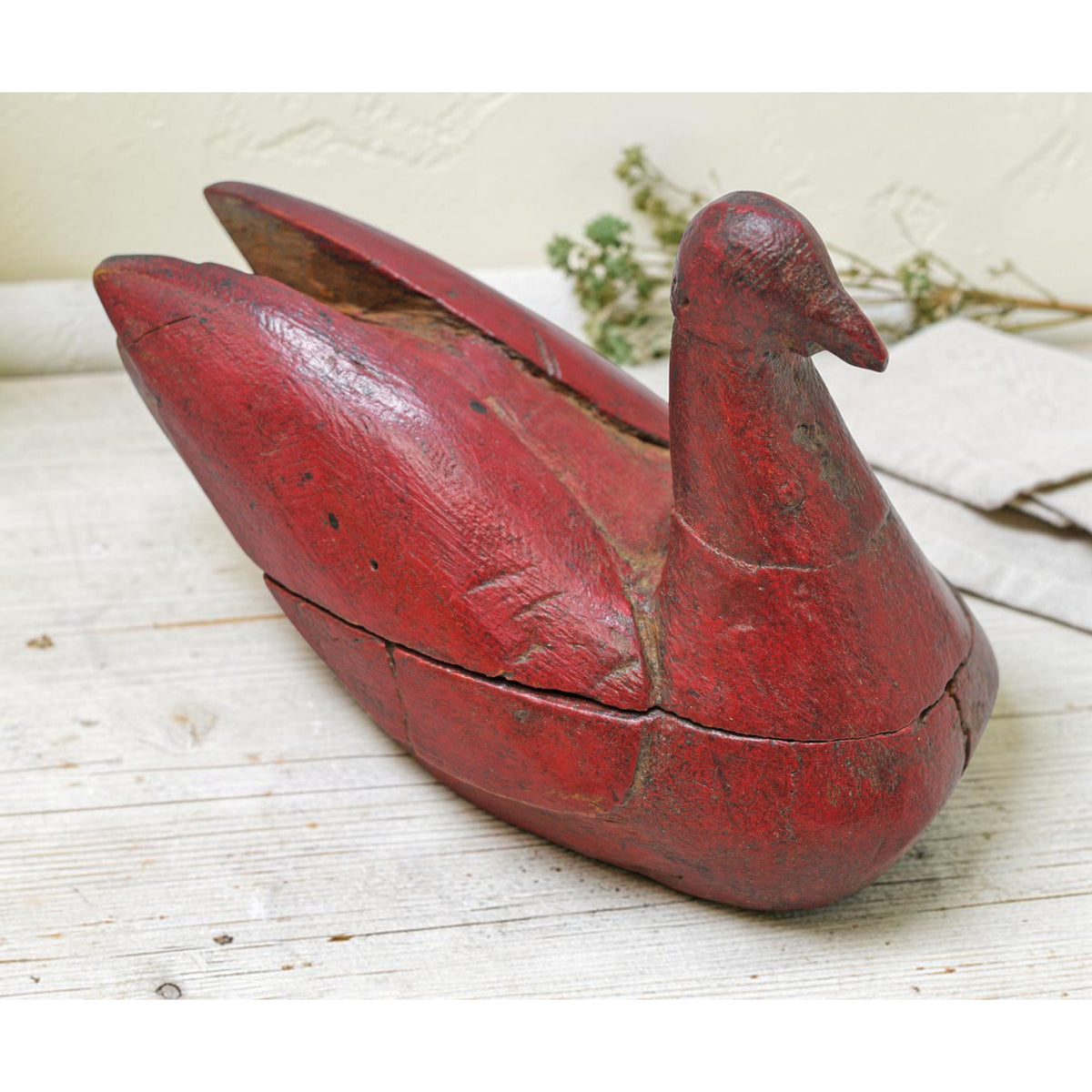 Vintage Wooden Duck Bird Figurine Original Old Hand Carved