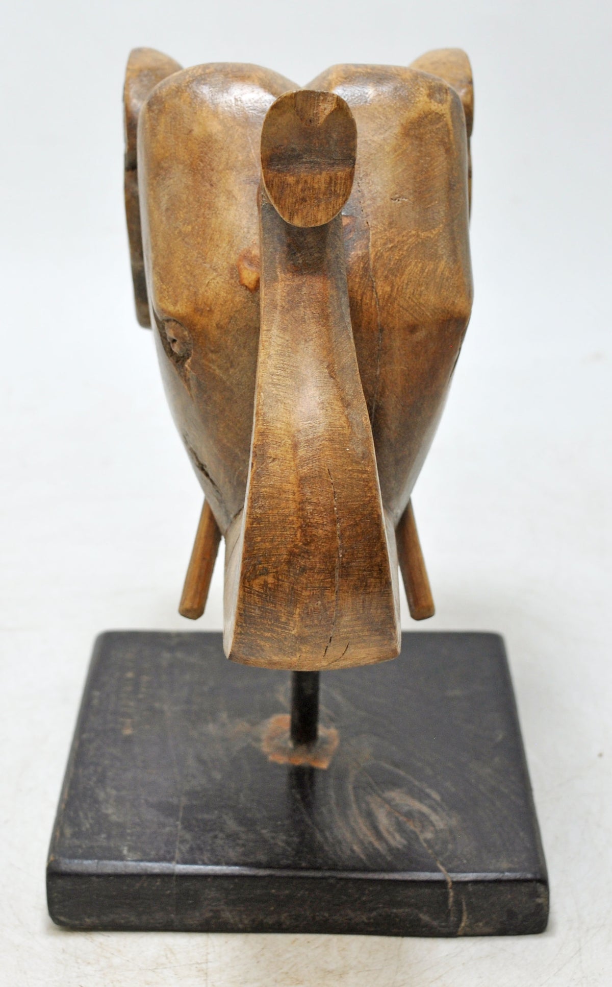 Vintage Wooden Elephant Head Figurine Original Old Hand Carved