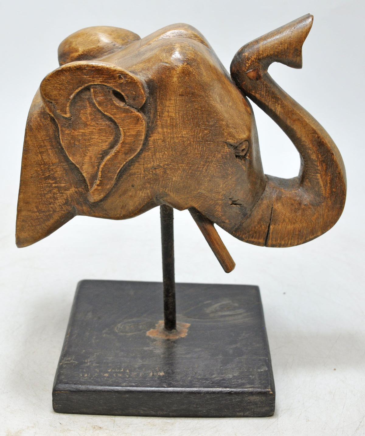 Vintage Wooden Elephant Head Figurine Original Old Hand Carved