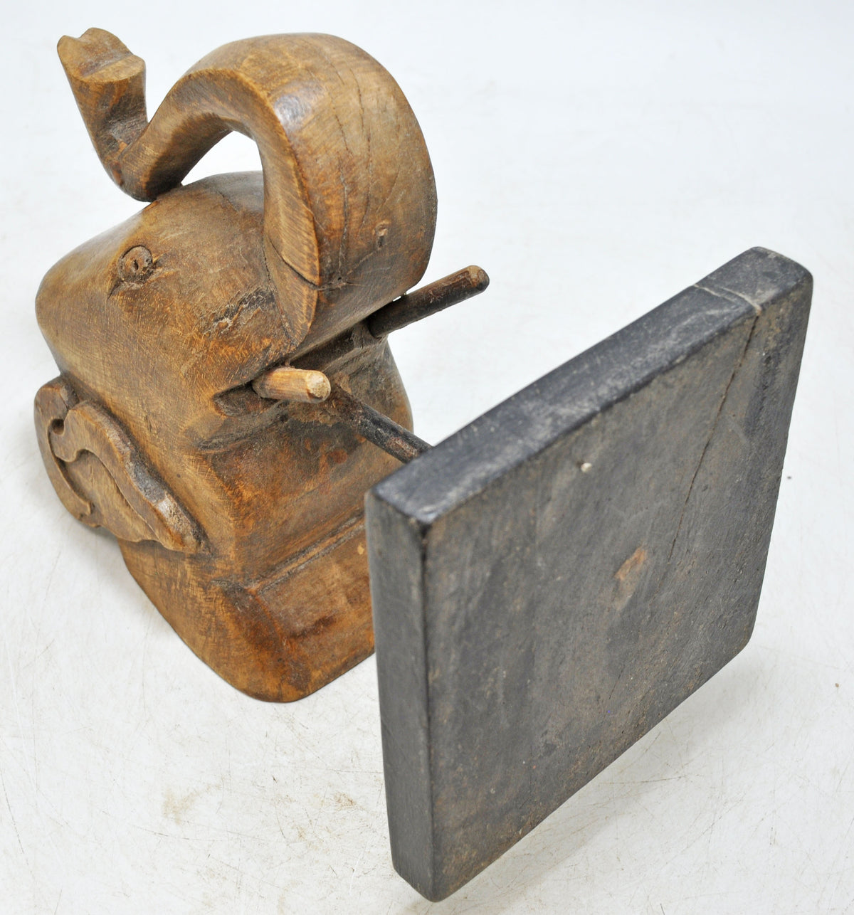 Vintage Wooden Elephant Head Figurine Original Old Hand Carved