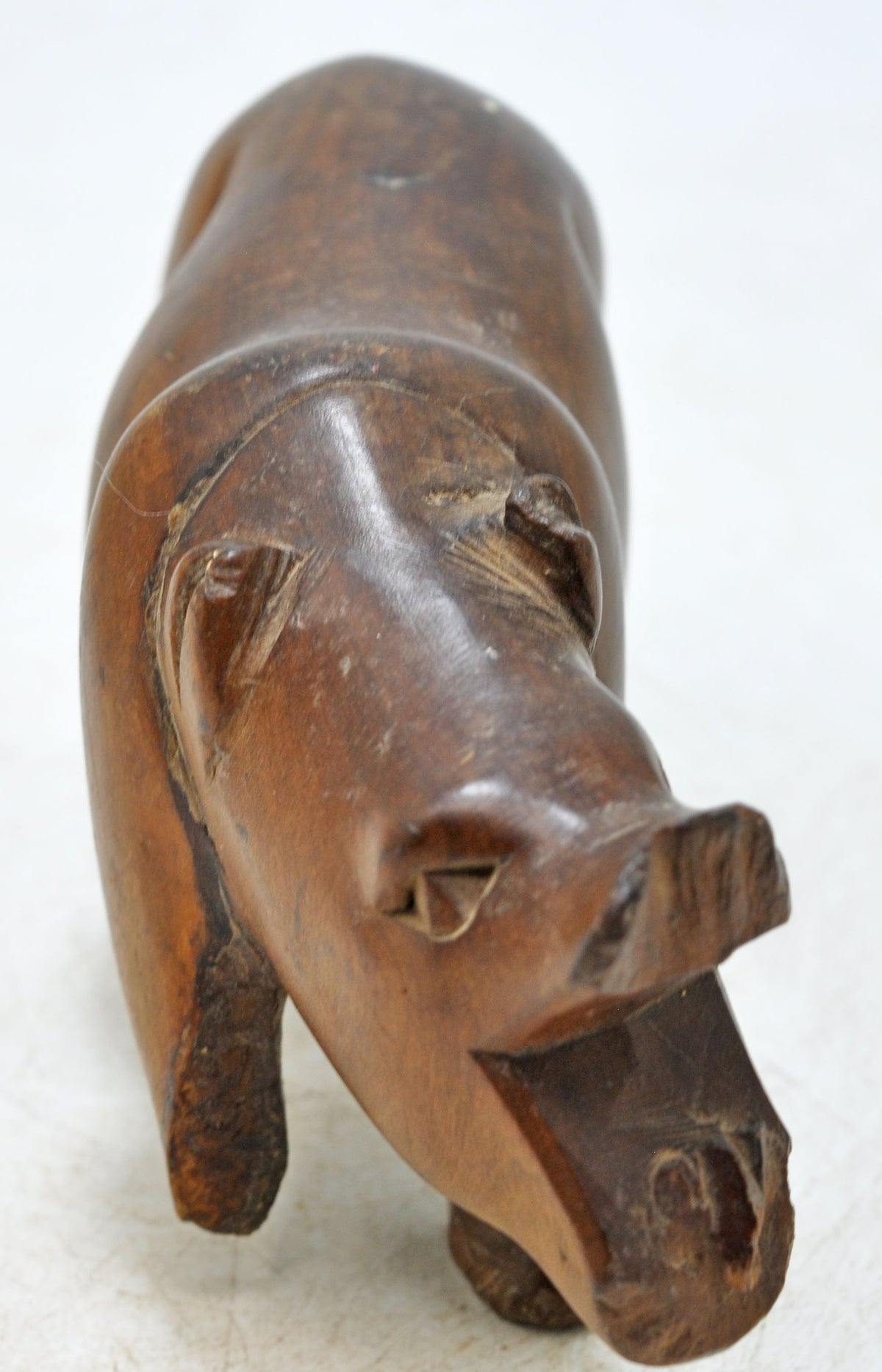 Vintage Wooden Hippopotamus Figurine Original Old Hand Carved