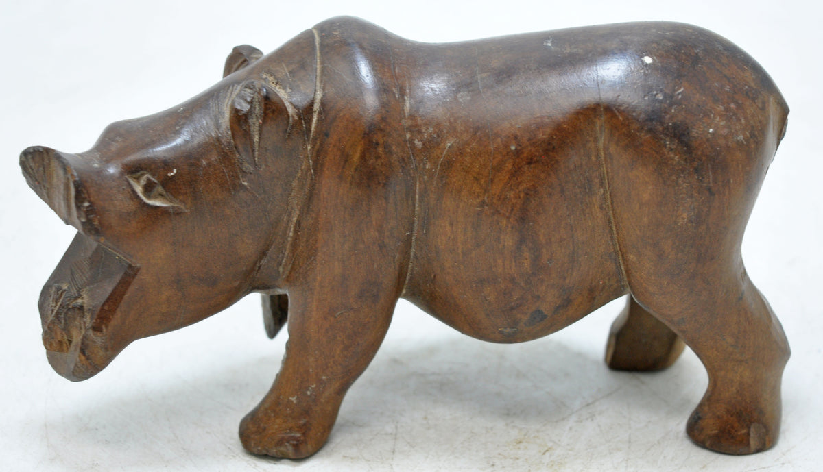 Vintage Wooden Hippopotamus Figurine Original Old Hand Carved