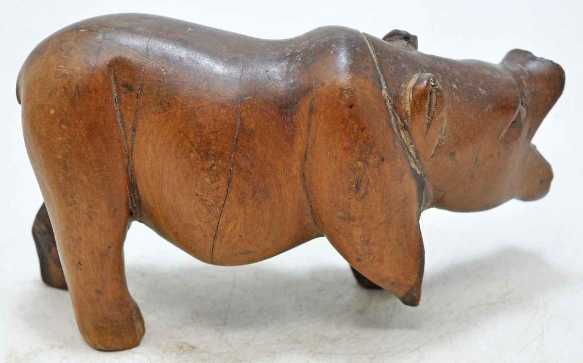 Vintage Wooden Hippopotamus Figurine Original Old Hand Carved