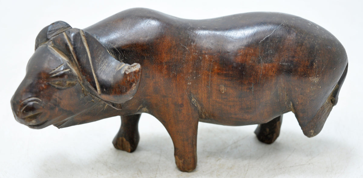 Vintage Wooden Ram Goat Figurine Original Old Hand Carved