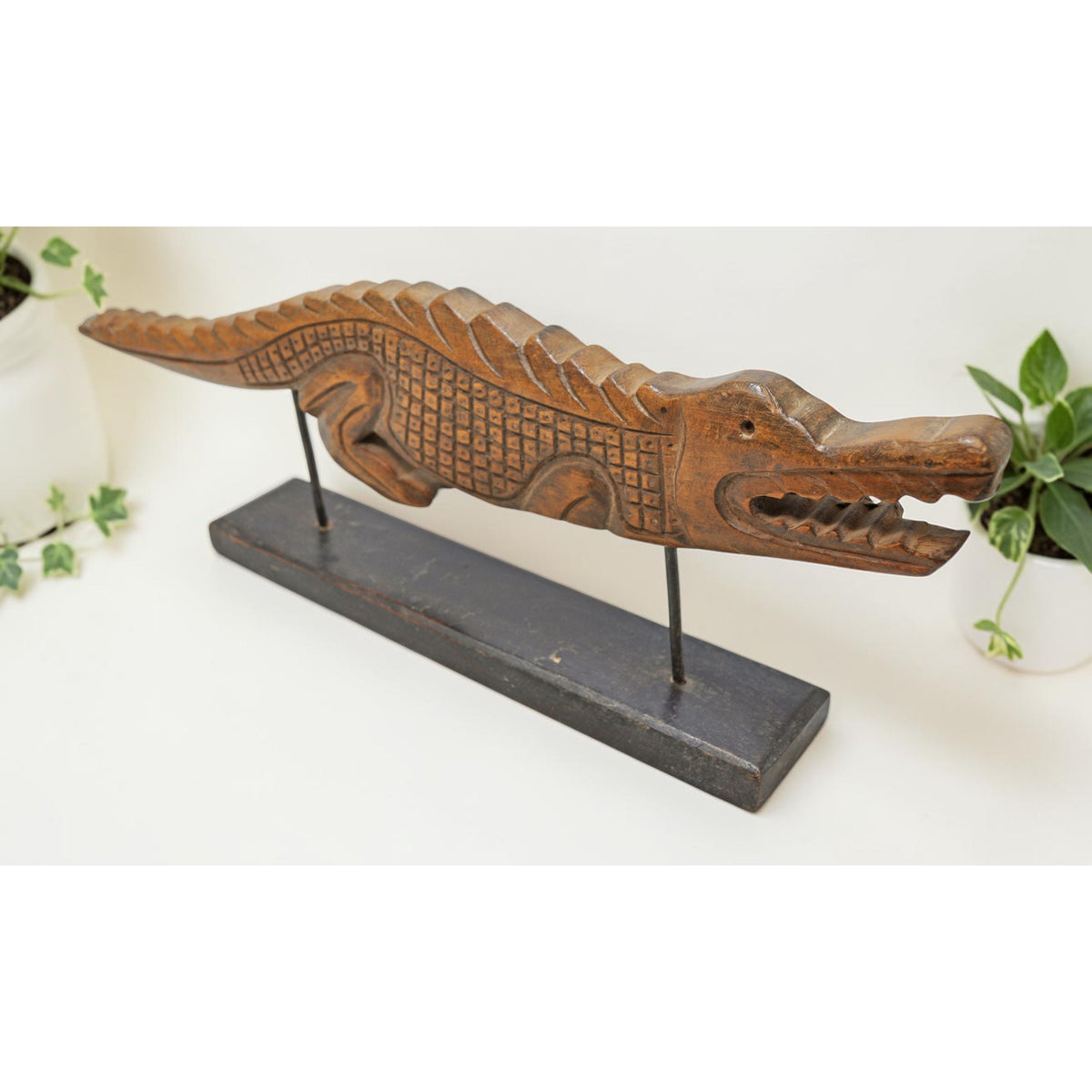 Vintage Wooden Alligator Figurine Original Old Hand Carved