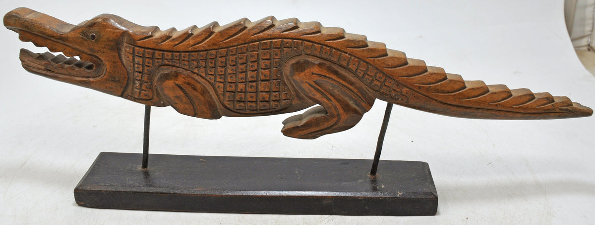 Vintage Wooden Alligator Figurine Original Old Hand Carved