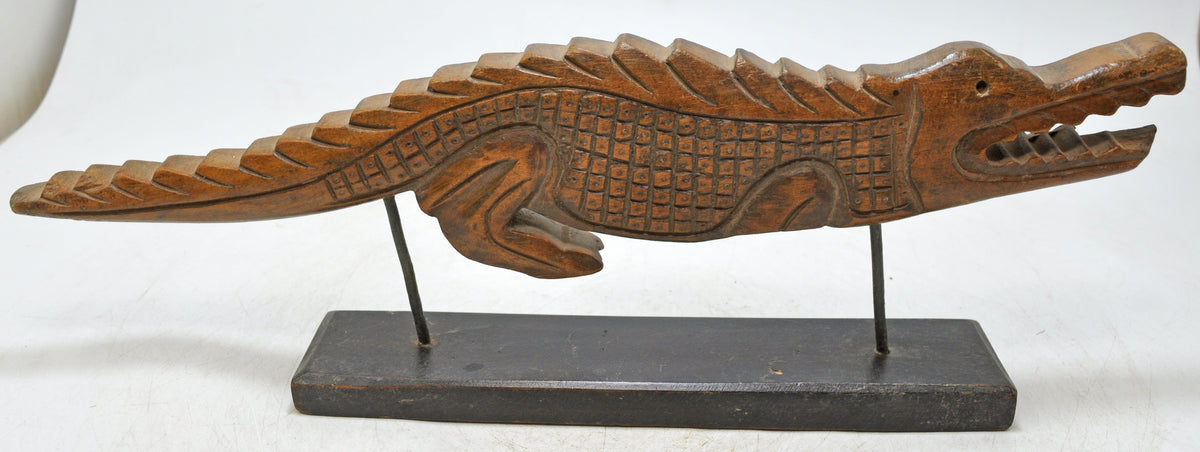 Vintage Wooden Alligator Figurine Original Old Hand Carved