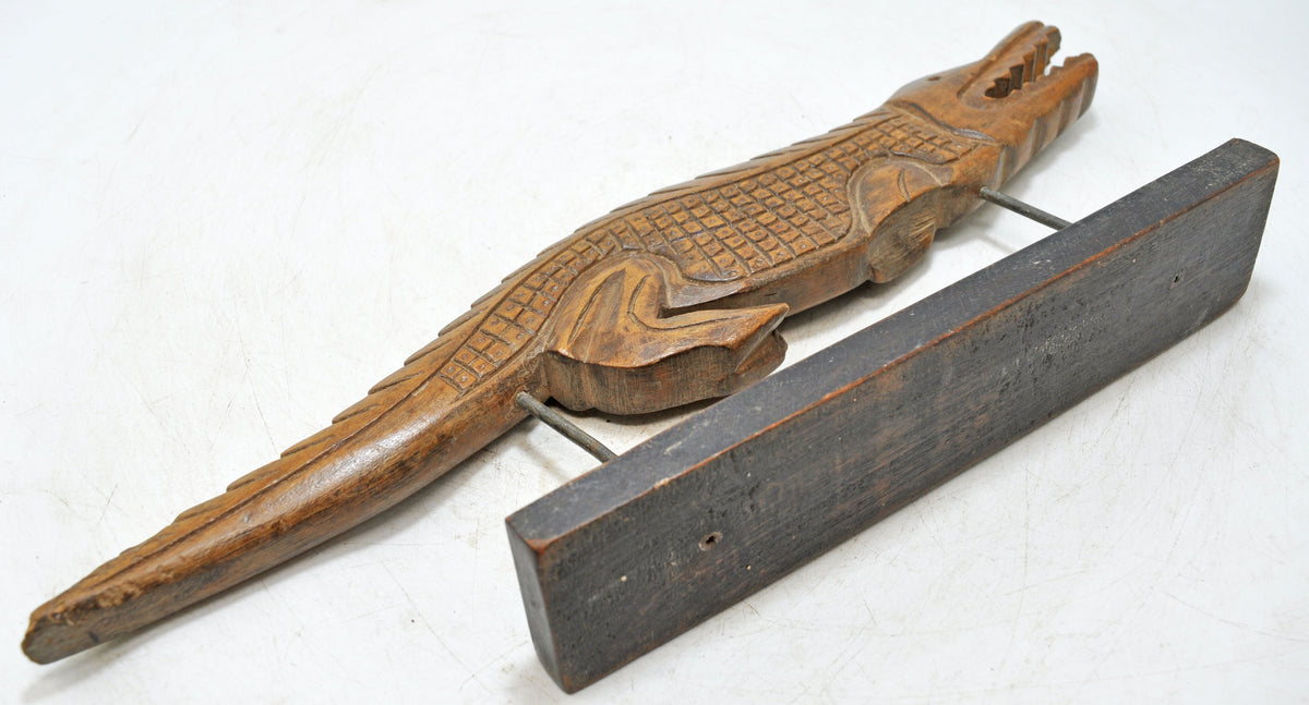 Vintage Wooden Alligator Figurine Original Old Hand Carved