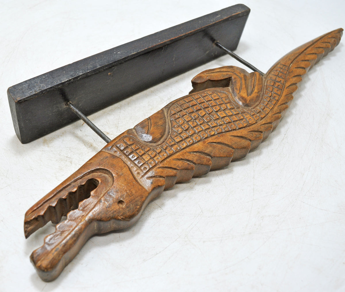 Vintage Wooden Alligator Figurine Original Old Hand Carved