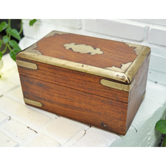 Vintage Wooden Small Storage Box Original Old Hand Crafted Brass Fitted