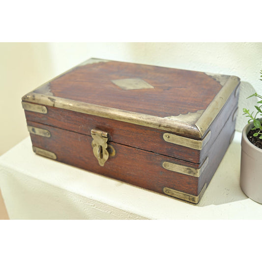 Vintage Wooden Small Storage Box Original Old Hand Crafted Brass Fitted
