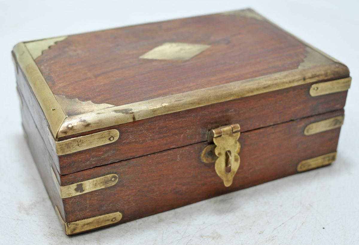 Vintage Wooden Small Storage Box Original Old Hand Crafted Brass Fitted